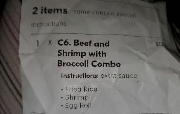 Receipt   C6. Beef and Shrimp with Broccoli Combo