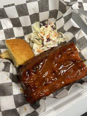 Rib Plate served with coleslaw and cornbread