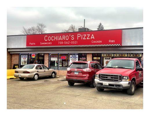 Cochiaro's Pizza.107 E Grand Ave Elmhurst IL  Pizza  Pasta Ribs Italian Beef Chicken Sandwiches IceCream Shake etc.Nice Service.Cool.