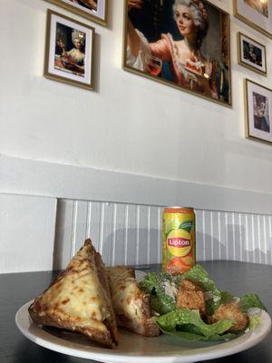 croque monsieur with a caesar salad