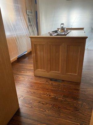 Refinished original 85 year old  pine kitchen floor. Turned out beautiful!!