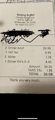 It's hard to find prices/menu online so here our bill.