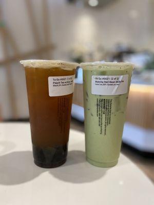 Peach Tea & Matcha Red Bean Milk Tea