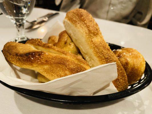 Bread rolls and garlic bread