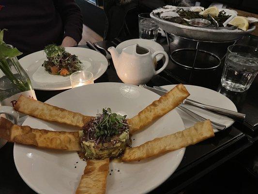 Tuna Tartar app. I get tuna tartar a lot and this one was AMAZING. Loved the chunks of avocado in it.