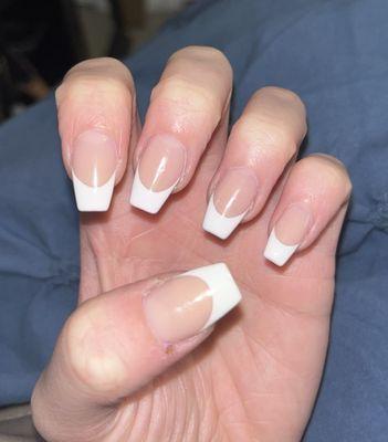 gel french tips with acrylic base.