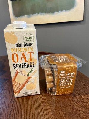 pumpkin oat milk | walnut biscotti