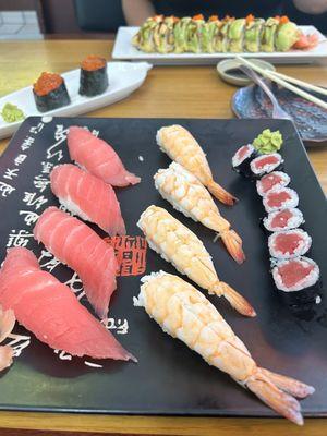 Tsunami Roll, Shrimp and Tuna Sashimi with Fish Roe