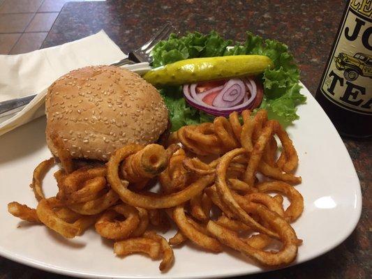 The impossible burger with curly fries