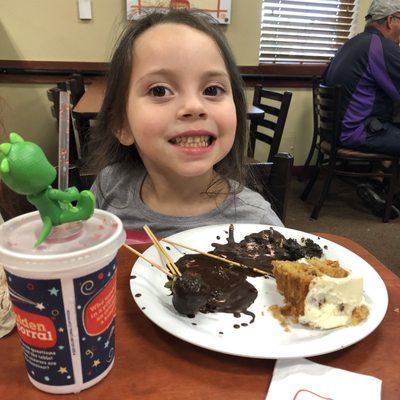 Happy customer enjoying chocolate fountain treats