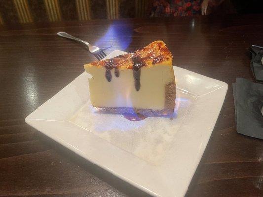 Flaming crème brûlée cheesecake