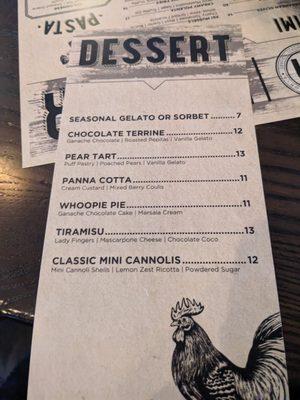 Dessert menu