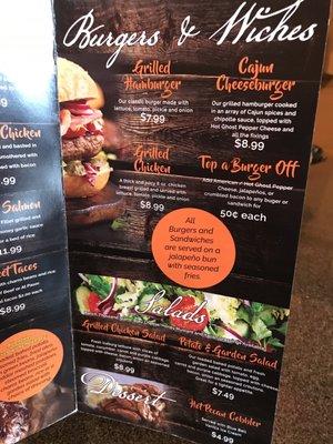 Menu, Burgers & Sandwiches