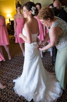 Full photo of the back of my wedding dress, tailored by Irina at Golden Thread Alterations