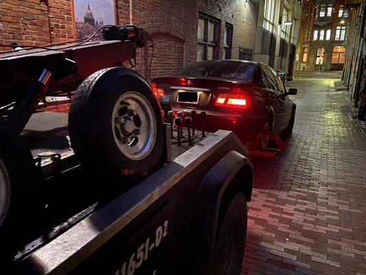 Tow up and out of a low clearance garage in downtown Seattle