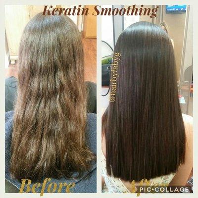 Keratin smoothing will leave your hair smooth, radiant, frizz-free, and healthy. Done by Fabiola.