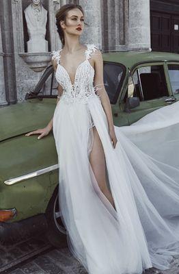 Feathered bridal gown