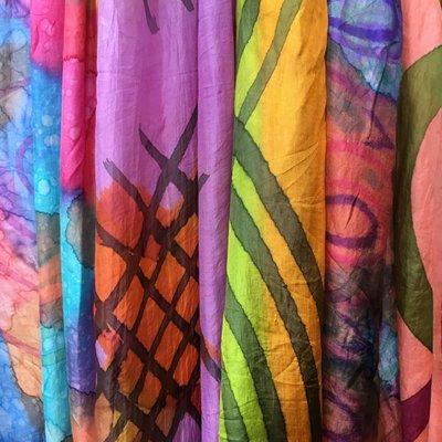 Our scarf selection is unmatched! Featured here is a sample of our beautiful printed silks