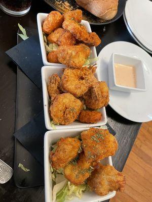 Seafood Trio - catfish bites, fried shrimp and salmon bites