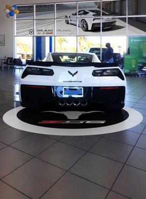 Floor vinyl graphic mockup for Carl Black Chevy in Orlando, showcasing the 2015 Chevy Corvette Z06