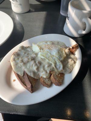 Sausage and gravy on toast (I don't like biscuits)