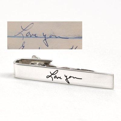 Silver tie clip with your actual handwriting