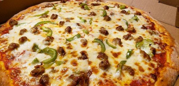 Extra cheese, sausage and bell peppers