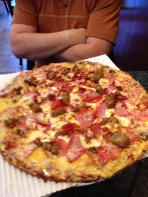 Excellent meat lovers pizza for lunch