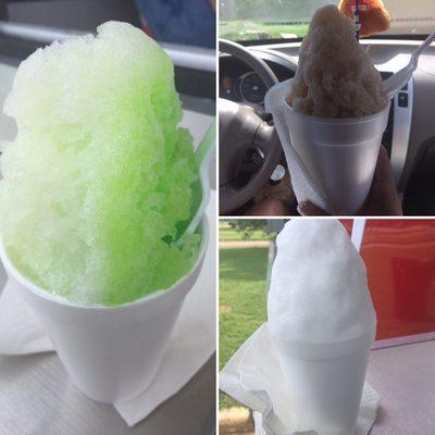 Old fashioned snow cones.  Piña Colada/Lime, Sweet Tea, Plain ice