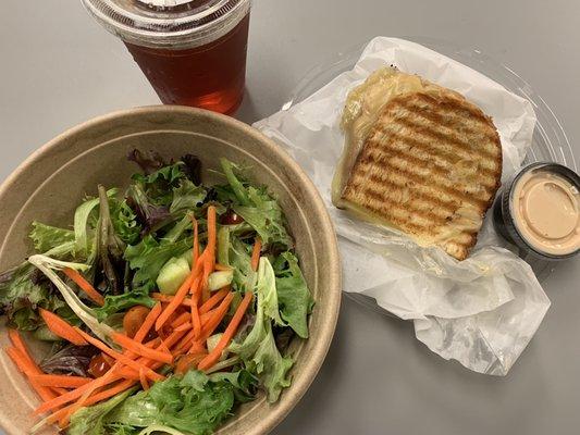 International grilled cheese and salad