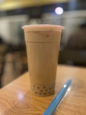 Rose milk tea with lychee Boba!