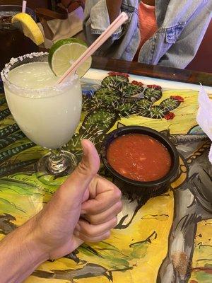 Frozen margarita and awesome salsa.