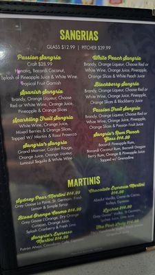 Drinks menu