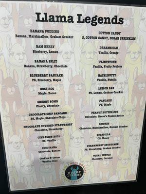 Menu of donuts