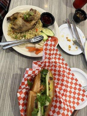 Cornish hen fried rice (#36) and BBQ beef banh mi (#65)