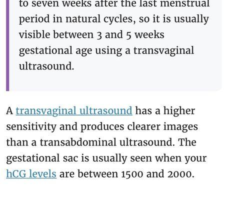 My hCG at the time of the ultrasound was 1800 so this would've been a perfect opportunity to do a transvaginal ultrasound.