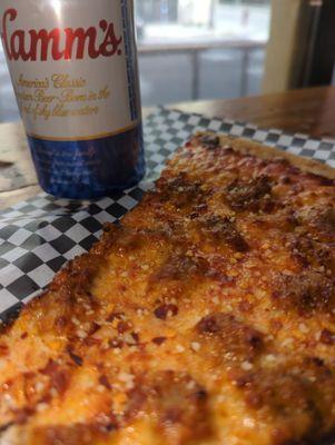 Pizza and a beer.