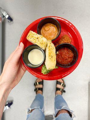 Taste-testing the delicious homemade sauces at our Yelp meet-the-maker party!