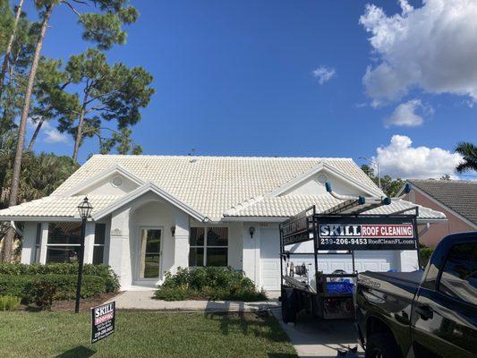 After we cleaned white tile roof