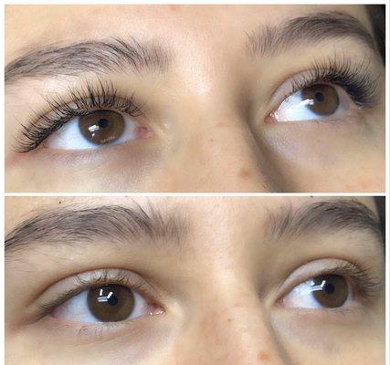 Before and after of a classic full set for who wants a natural, wispy look.