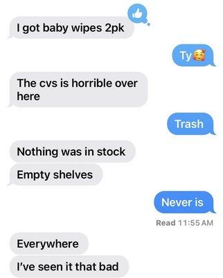 A conversation with my child that I sent a 10 item list with.