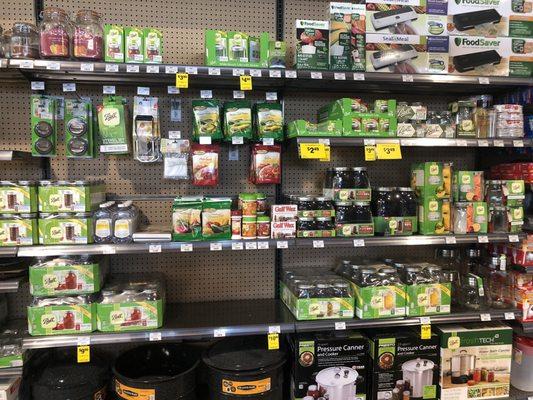 Plenty of canning and food preservation supplies. More than most local supermarkets.