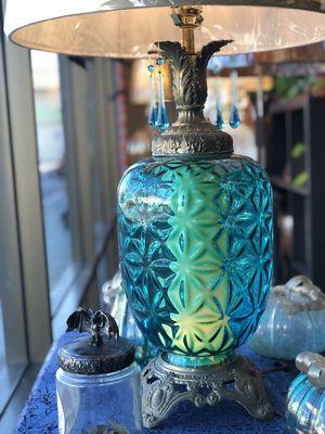 Vintage blue glass lamp