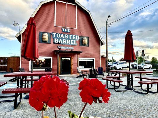 The Toasted Barrel: whisky and wine bar in Grants Pass, Oregon. Out-front seating...