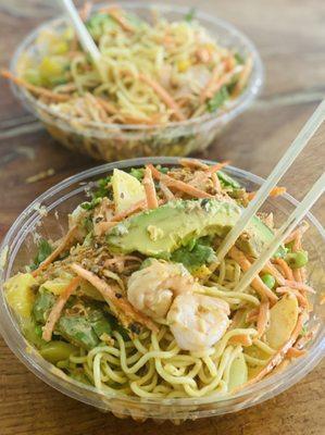 Soba/shrimp w/cucumber Avocado corn jalapeño Oshinko Cilantro carrots Edamame spicy mayo spicy Lime ponzu Furikake & crispy onion