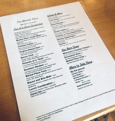 Front of menu