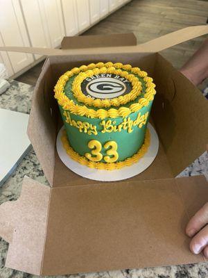 Small Packers cake I ordered for my husbands 33rd birthday.