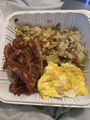 1 egg country scrambled with bacon & hash browns