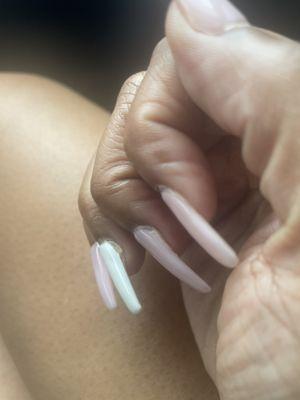 Uneven acrylic globed on nails that came off after 24 hours. Filed uneven ... Kathy's Nails Collierville Byhalia Rd