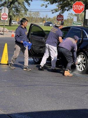 Cleaning and wiping down the car